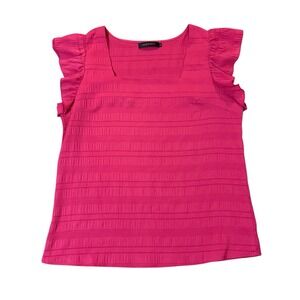 Merokeety Womens X-Large Bright Pink Square Neck Top Flutter Sleeves Lightweight